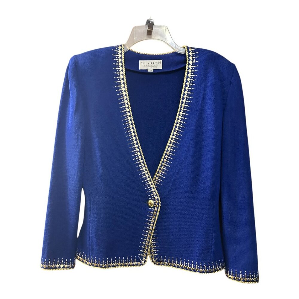 St. John Skirt Suit - Royal Blue Knit with Gold Trim